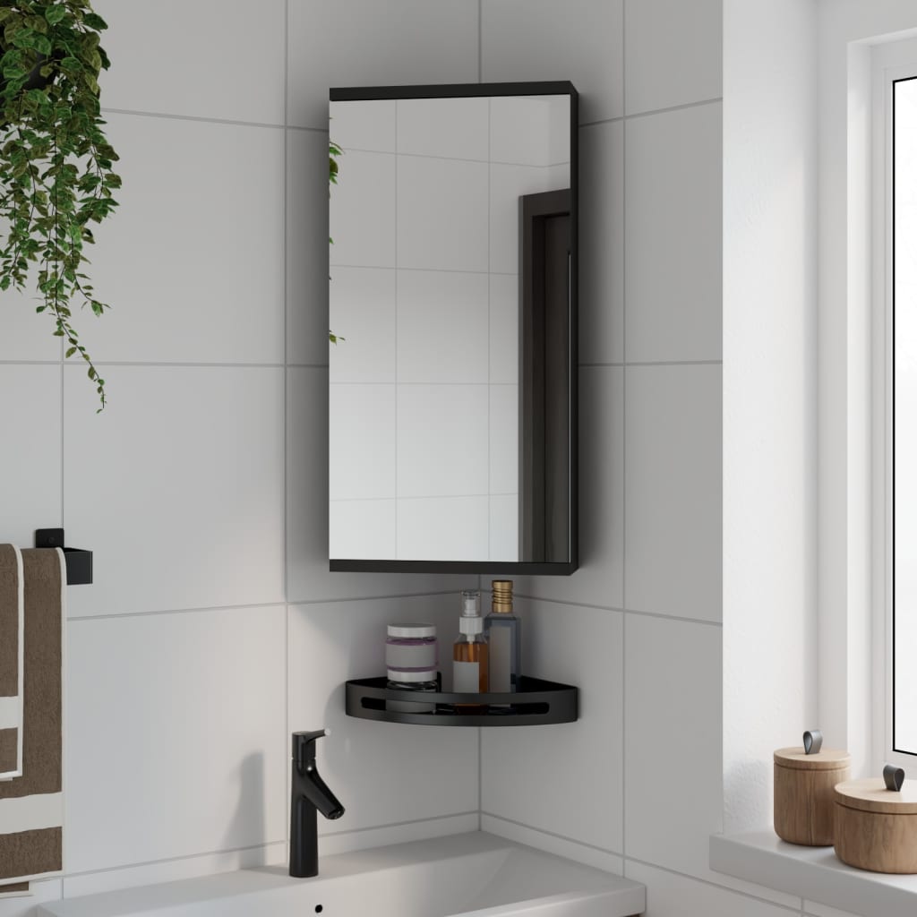 vidaXL Corner Bathroom Mirror Cabinet Black 30x24x60 cm