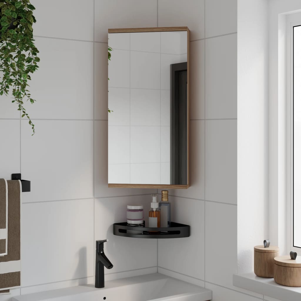 vidaXL Corner Bathroom Mirror Cabinet Oak 30x24x60 cm