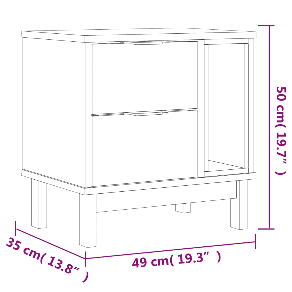 vidaXL Bedside Cabinet "FLAM" 49x35x50 cm Solid Wood Pine
