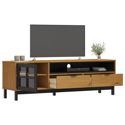 vidaXL TV Cabinet with Glass Door "FLAM" 158x40x50 cm Solid Wood Pine