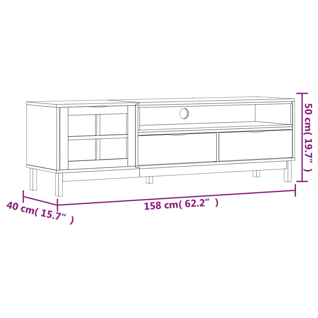 vidaXL TV Cabinet with Glass Door "FLAM" 158x40x50 cm Solid Wood Pine