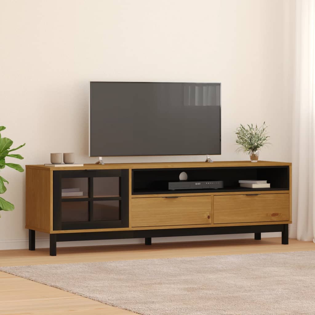 vidaXL TV Cabinet with Glass Door "FLAM" 158x40x50 cm Solid Wood Pine