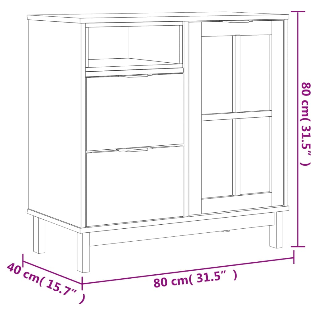 vidaXL Sideboard with Glass Door FLAM 80x40x80 cm Solid Wood Pine