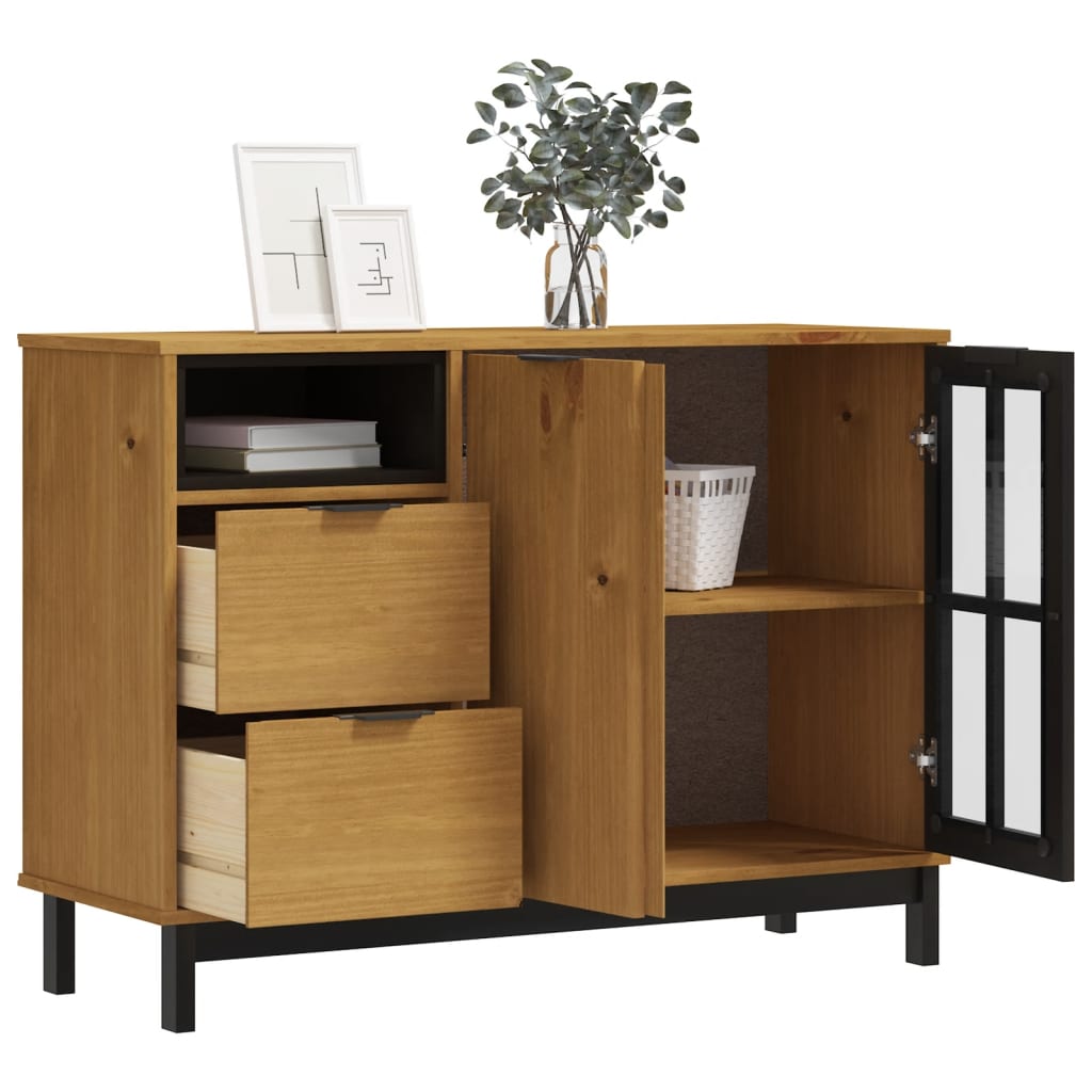 vidaXL Sideboard with Glass Door "FLAM" 110x40x80 cm Solid Wood Pine