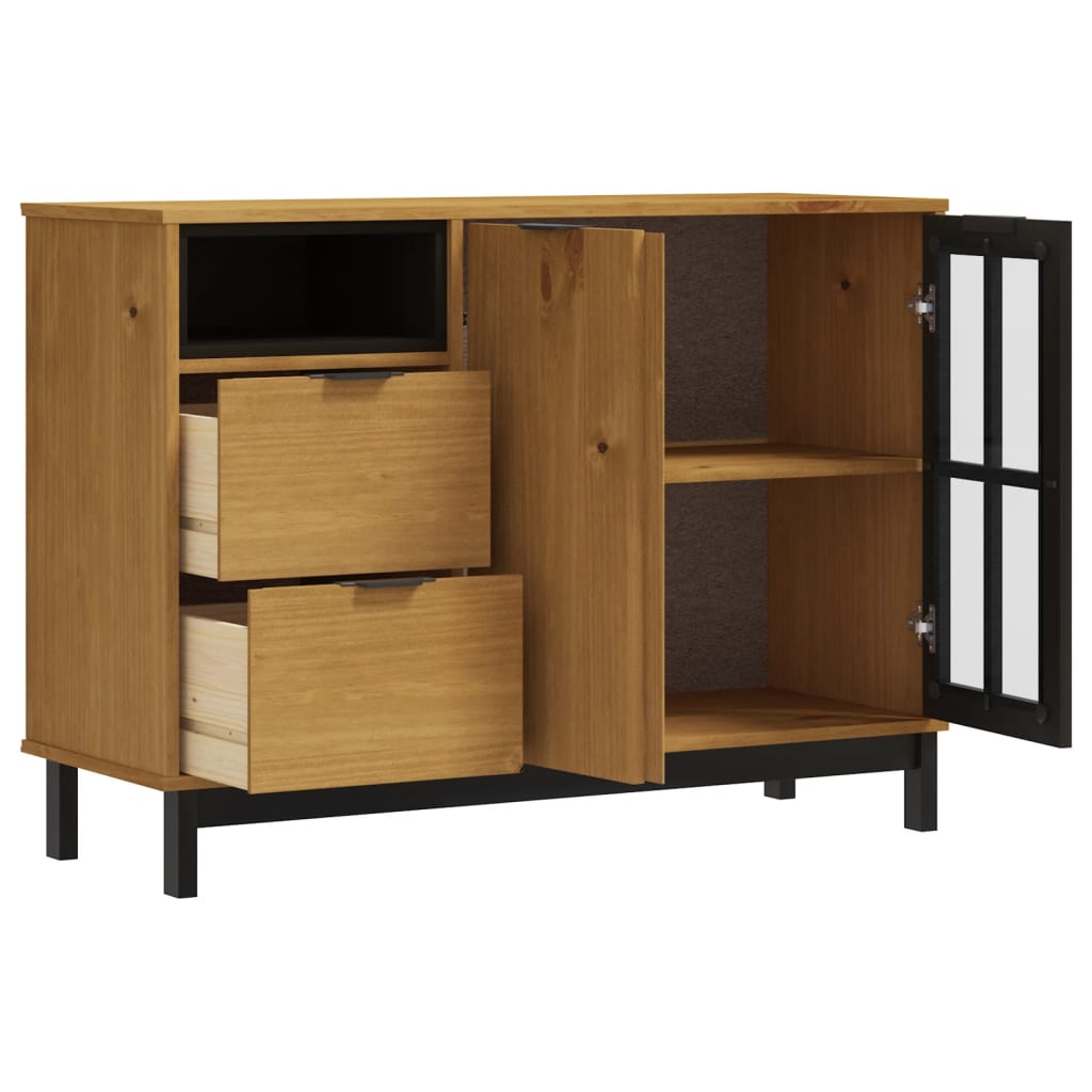 vidaXL Sideboard with Glass Door "FLAM" 110x40x80 cm Solid Wood Pine
