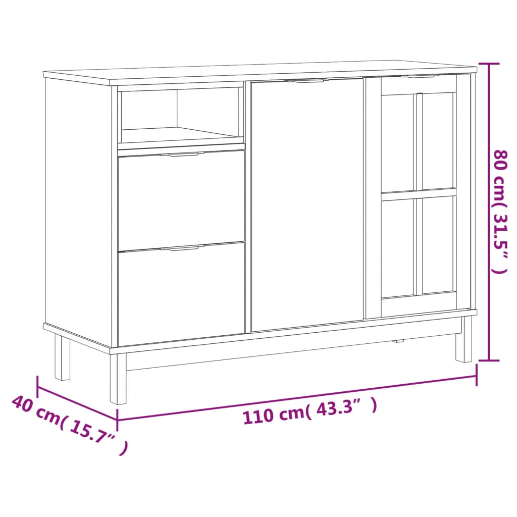vidaXL Sideboard with Glass Door "FLAM" 110x40x80 cm Solid Wood Pine