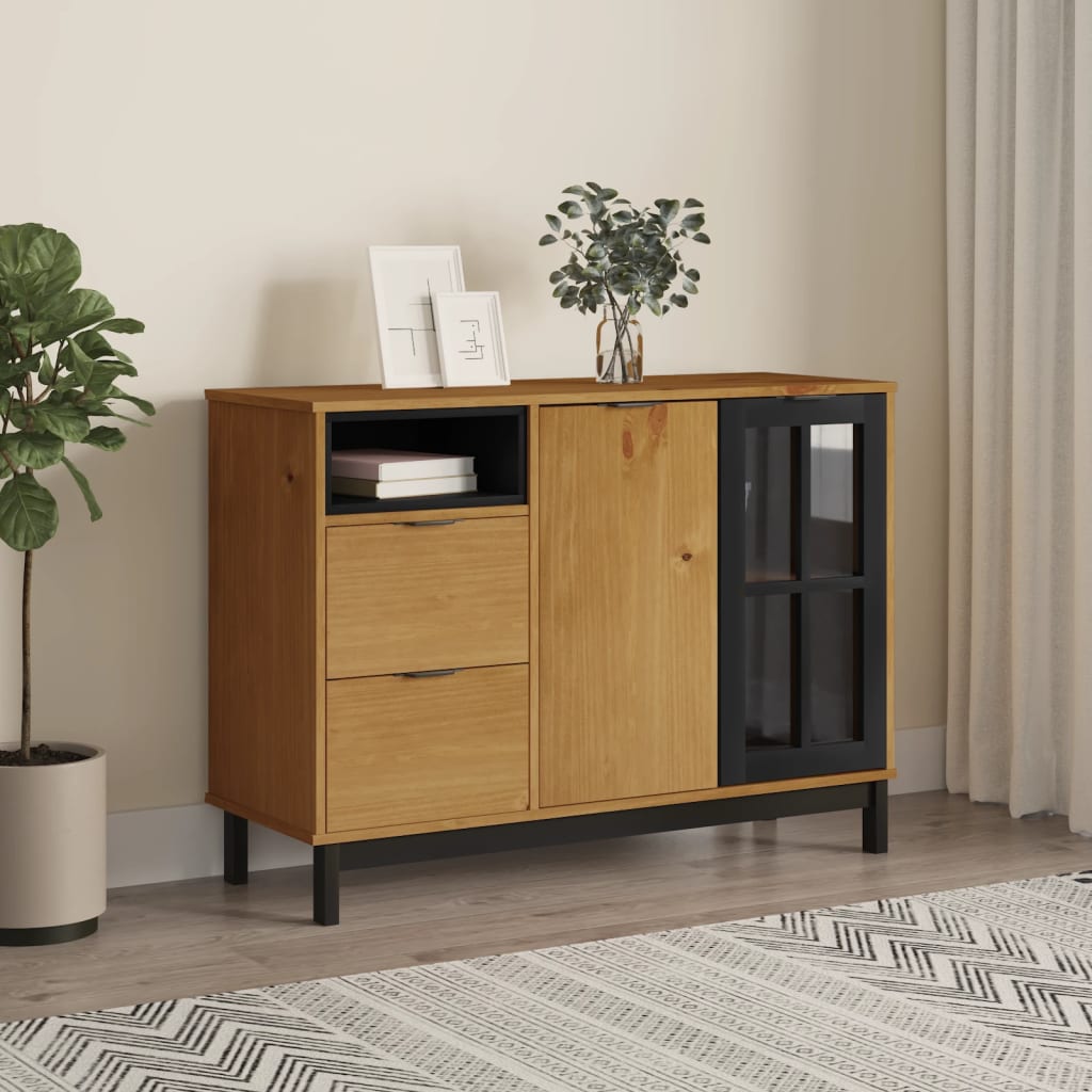 vidaXL Sideboard with Glass Door "FLAM" 110x40x80 cm Solid Wood Pine