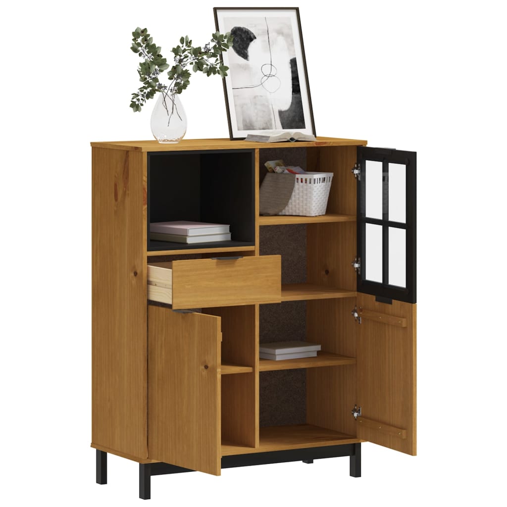 vidaXL Highboard with Glass Door "FLAM" 92x40x122,5 cm Solid Wood Pine