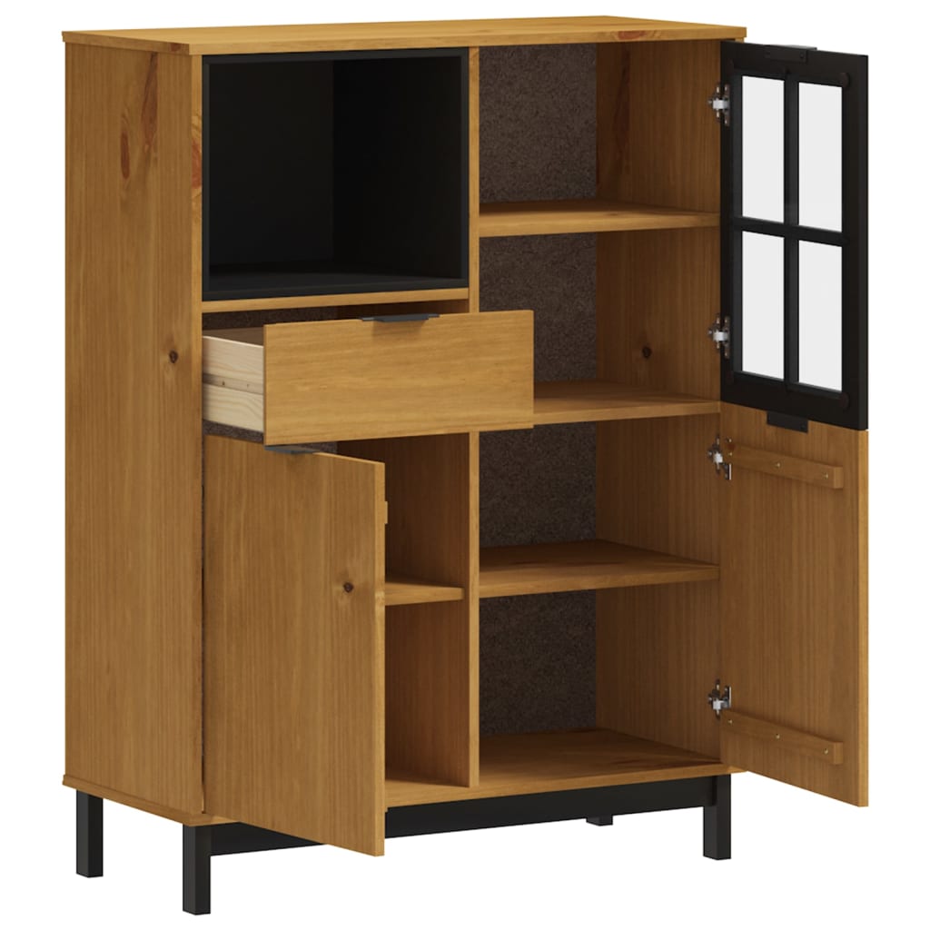 vidaXL Highboard with Glass Door "FLAM" 92x40x122,5 cm Solid Wood Pine