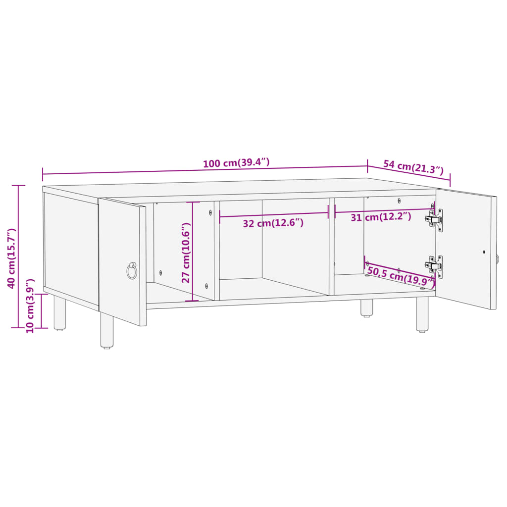 vidaXL Coffee Table 100x54x40 cm Solid Wood Mango