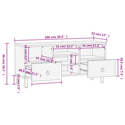 vidaXL TV Cabinet 100x33x46 cm Solid Wood Mango