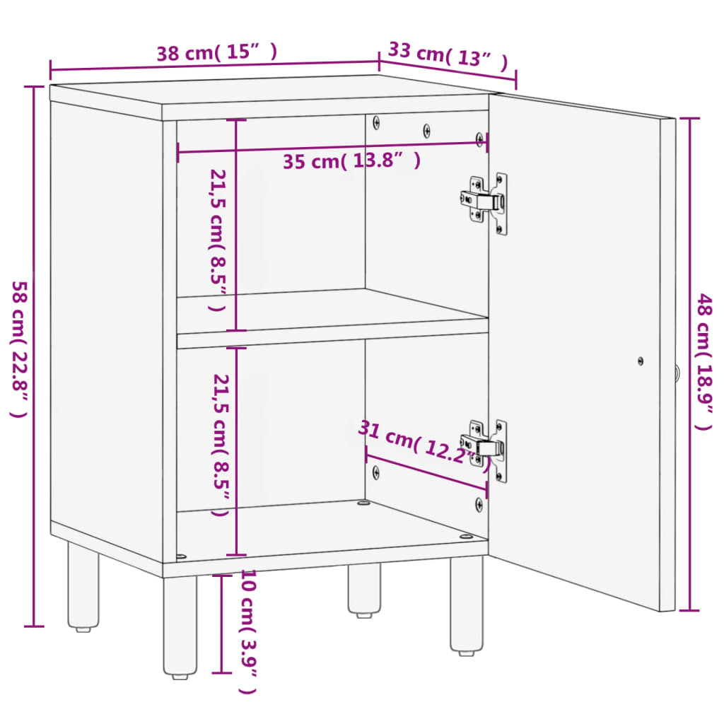 vidaXL Bathroom Cabinet 38x33x58 cm Solid Wood Mango