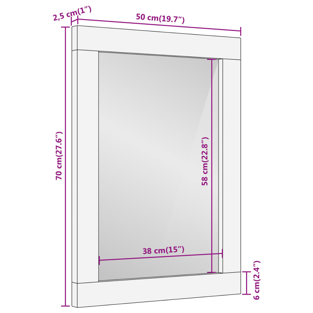vidaXL Bathroom Mirror 50x70x2.5 cm Solid Wood Mango and Glass