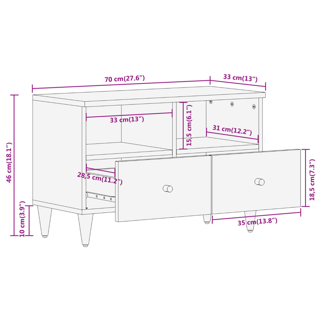 vidaXL TV Cabinet 70x33x46 cm Solid Wood Mango