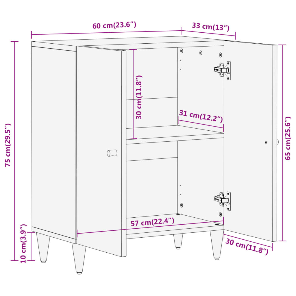 vidaXL Side Cabinet 60x33x75 cm Solid Wood Mango