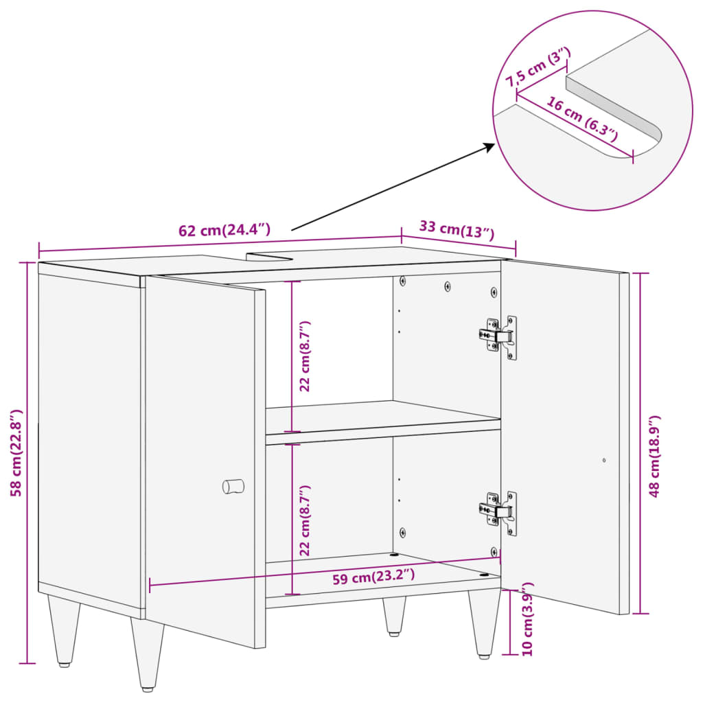 vidaXL Bathroom Sink Cabinet 62x33x58 cm Solid Wood Mango