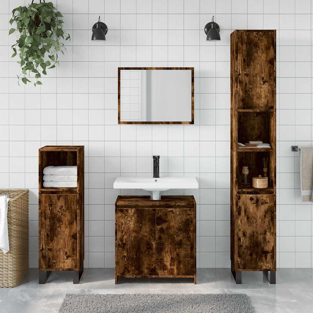 vidaXL 2 Piece Bathroom Furniture Set Smoked Oak Engineered Wood