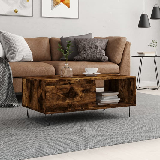 vidaXL Coffee Table Smoked Oak 90x50x36,5 cm Engineered Wood