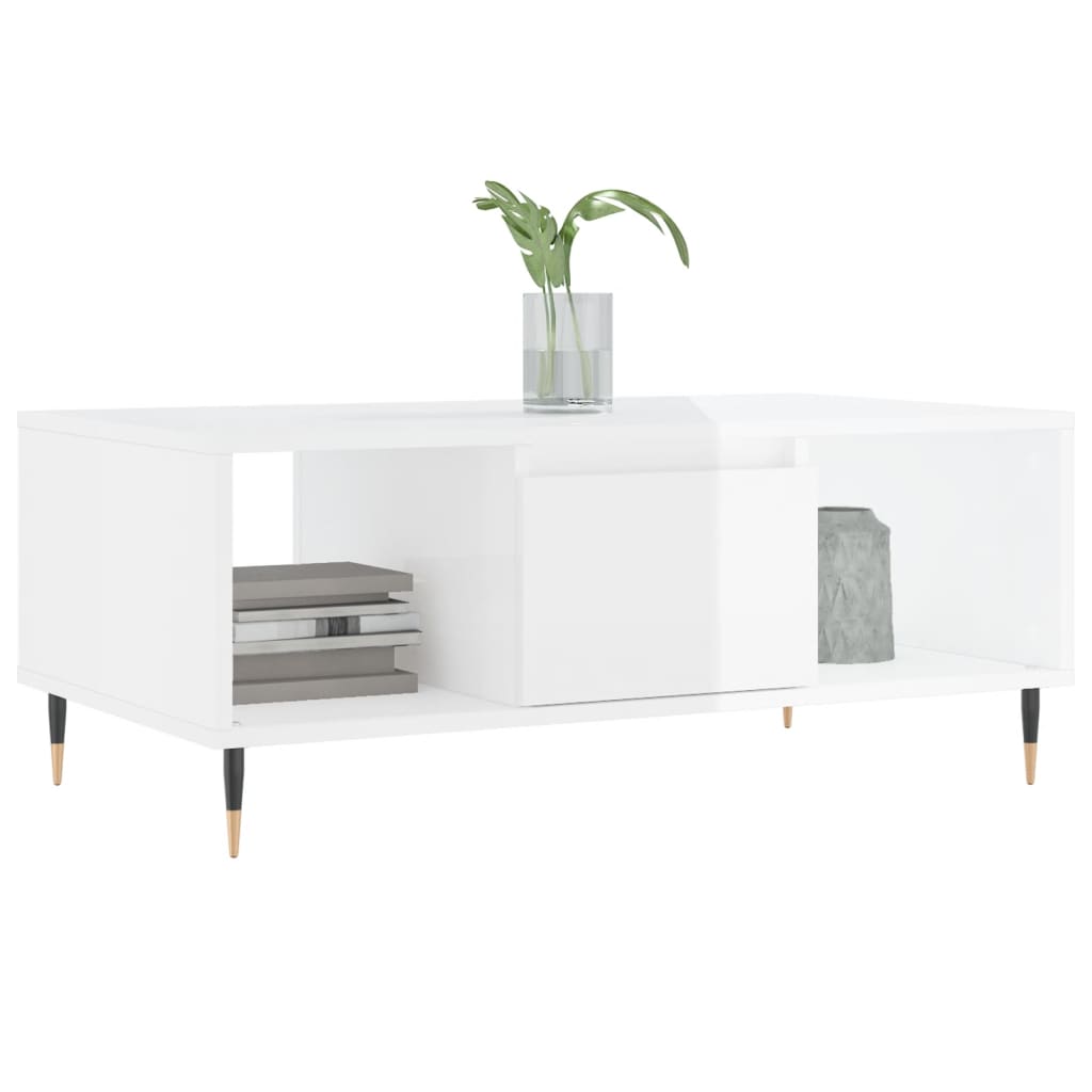 vidaXL Coffee Table High Gloss White 90x50x36,5 cm Engineered Wood
