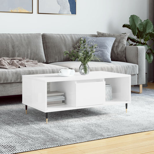 vidaXL Coffee Table High Gloss White 90x50x36,5 cm Engineered Wood