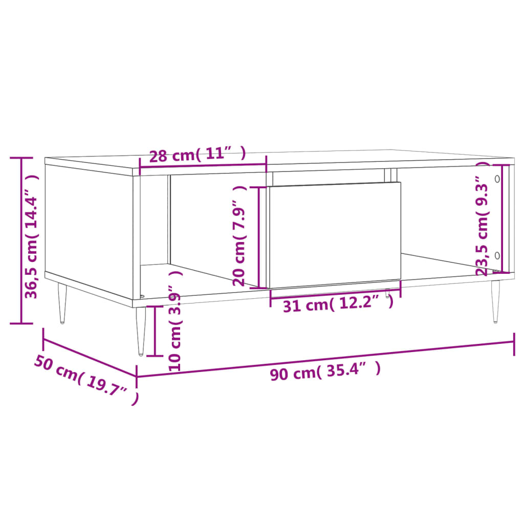 vidaXL Coffee Table Smoked Oak 90x50x36,5 cm Engineered Wood