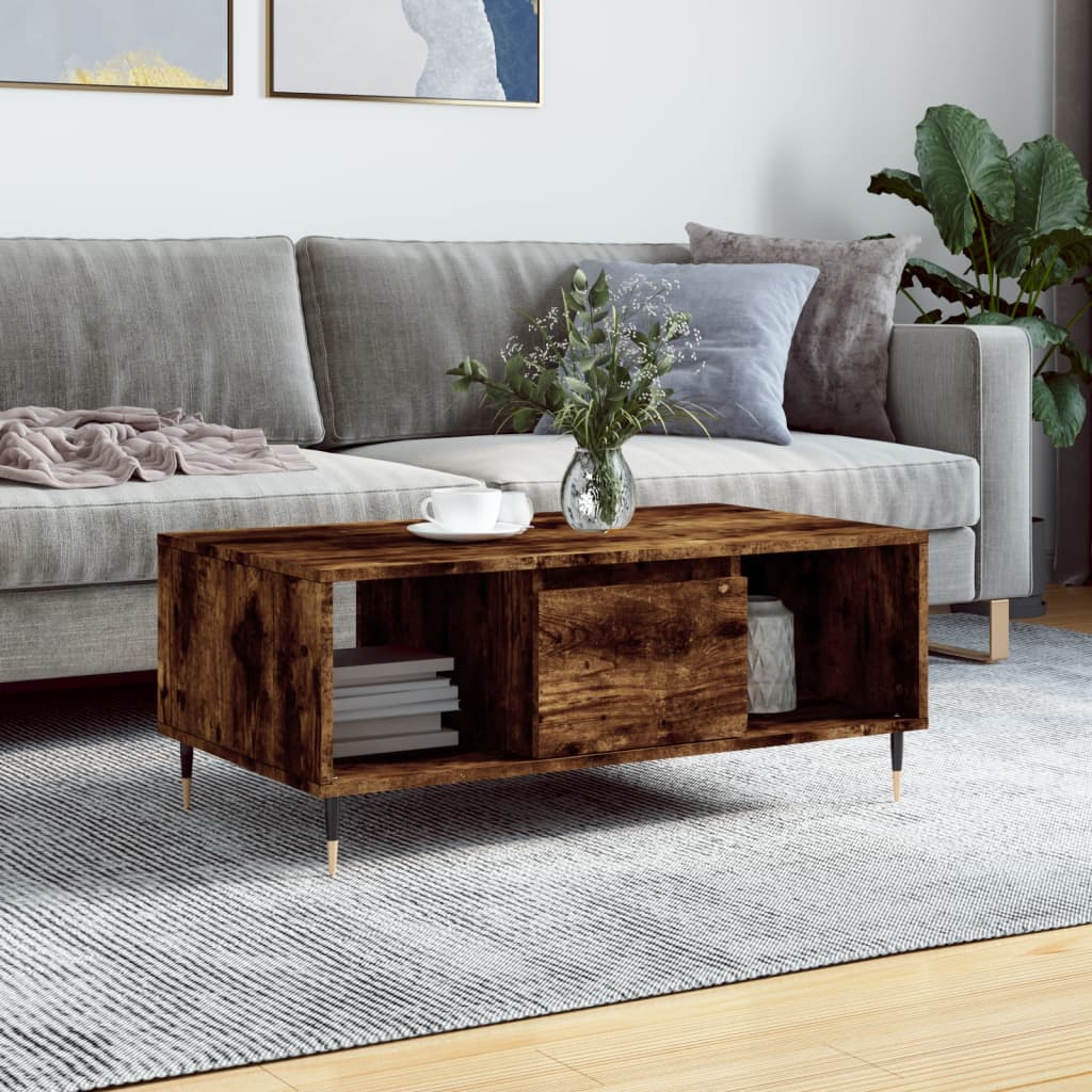vidaXL Coffee Table Smoked Oak 90x50x36,5 cm Engineered Wood
