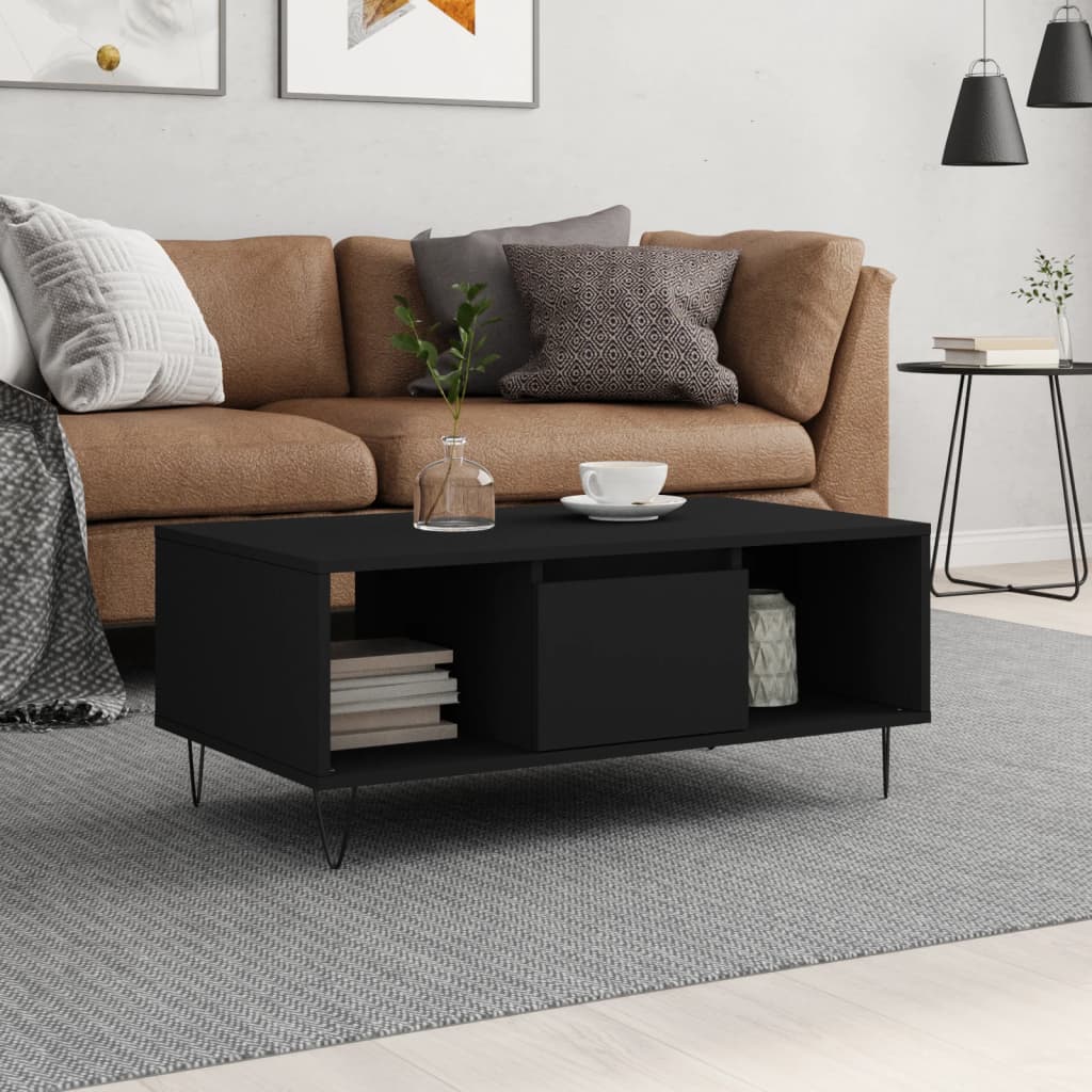 vidaXL Coffee Table Black 90x50x36,5 cm Engineered Wood