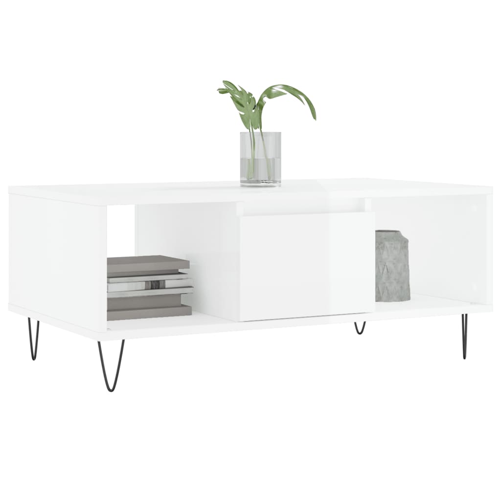 vidaXL Coffee Table High Gloss White 90x50x36.5 cm Engineered Wood