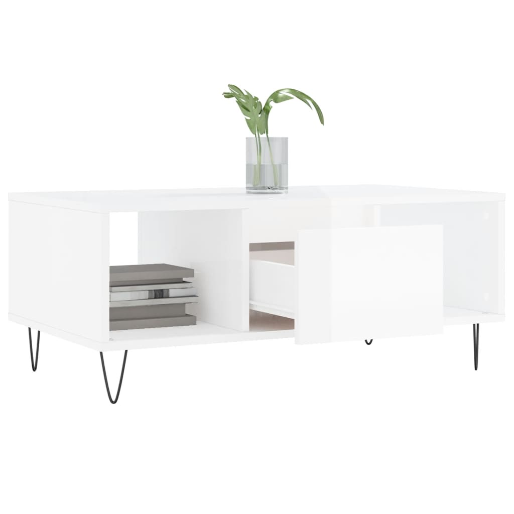 vidaXL Coffee Table High Gloss White 90x50x36.5 cm Engineered Wood