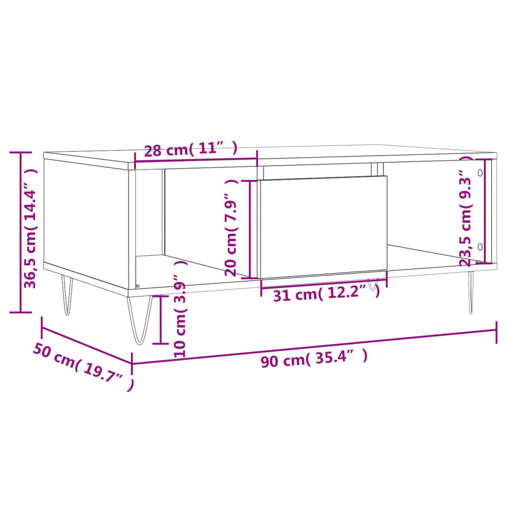 vidaXL Coffee Table Concrete Grey 90x50x36,5 cm Engineered Wood