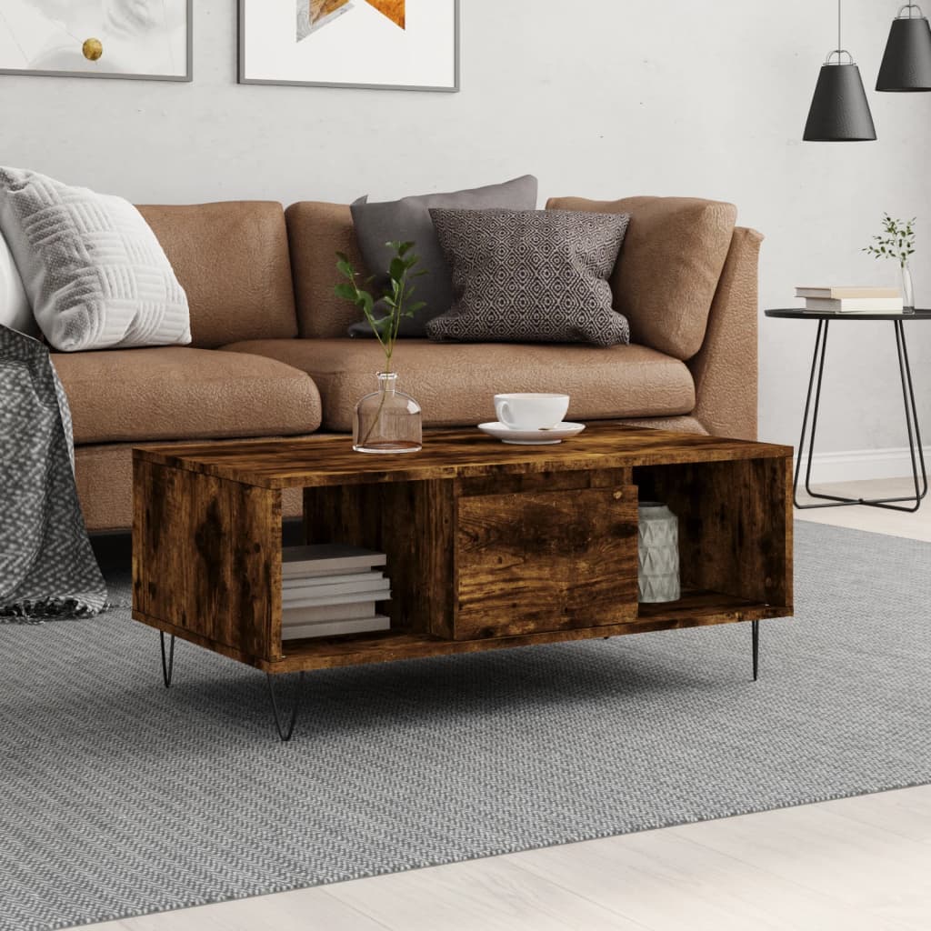 vidaXL Coffee Table Smoked Oak 90x50x36,5 cm Engineered Wood