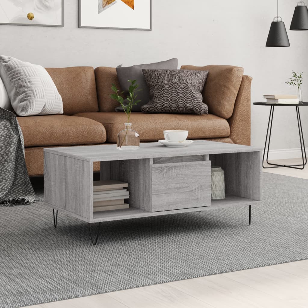 vidaXL Coffee Table Grey Sonoma 90x50x36,5 cm Engineered Wood