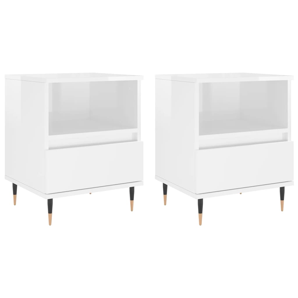 vidaXL Bedside Cabinets 2 pcs High Gloss White 40x35x50 cm Engineered Wood