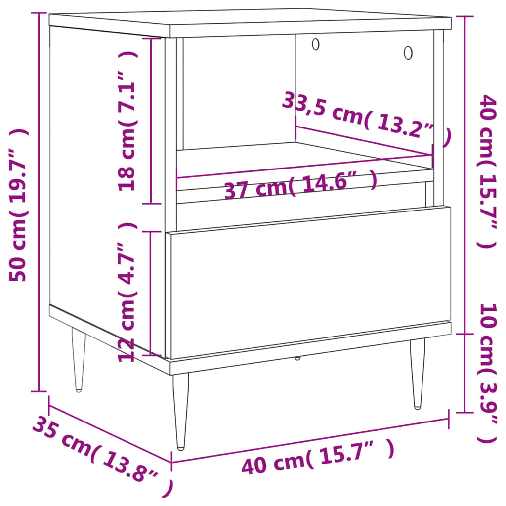 vidaXL Bedside Cabinet Sonoma Oak 40x35x50 cm Engineered Wood