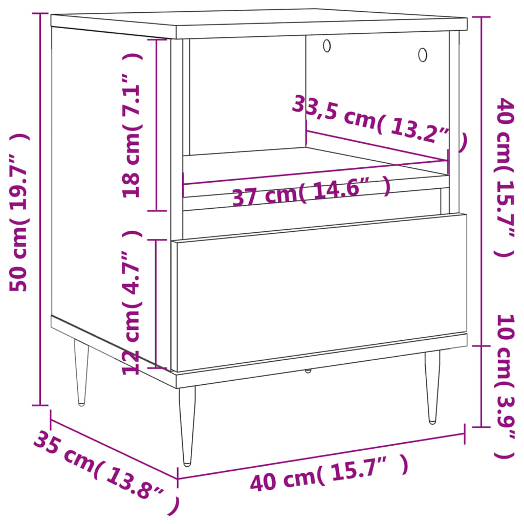 vidaXL Bedside Cabinet Concrete Grey 40x35x50 cm Engineered Wood