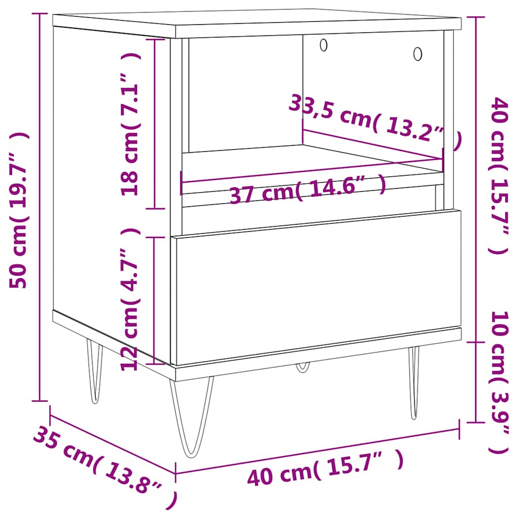 vidaXL Bedside Cabinet Concrete Grey 40x35x50 cm Engineered Wood