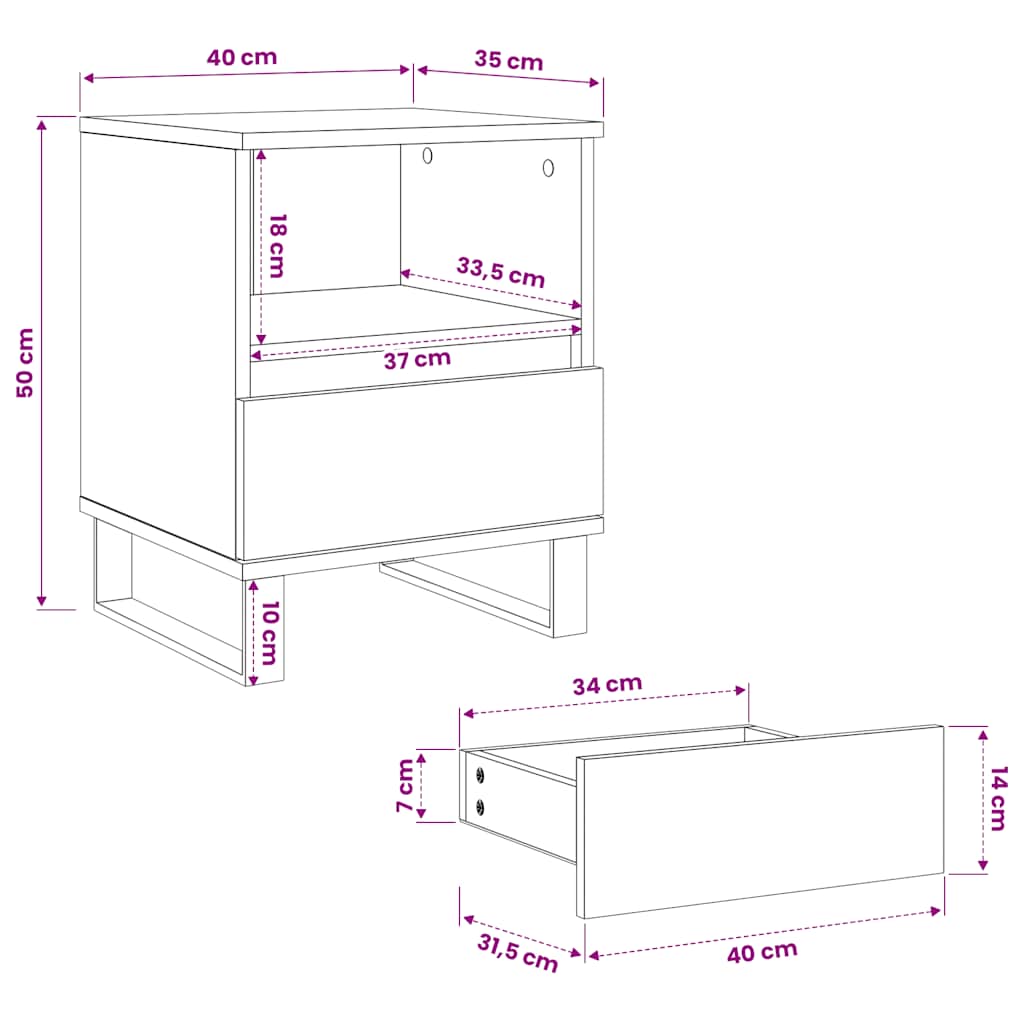 vidaXL Bedside Cabinet High Gloss White 40x35x50 cm Engineered Wood