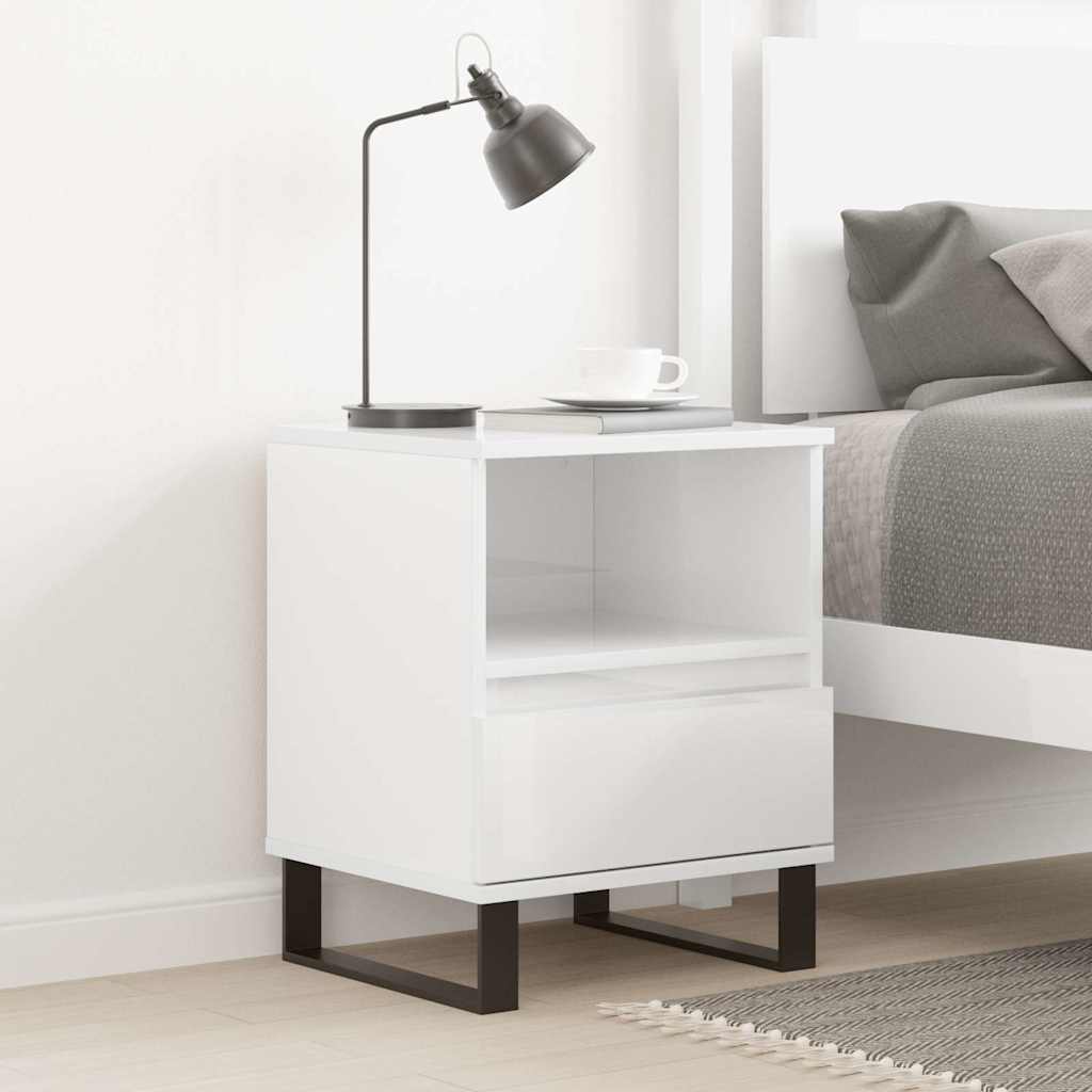 vidaXL Bedside Cabinet High Gloss White 40x35x50 cm Engineered Wood