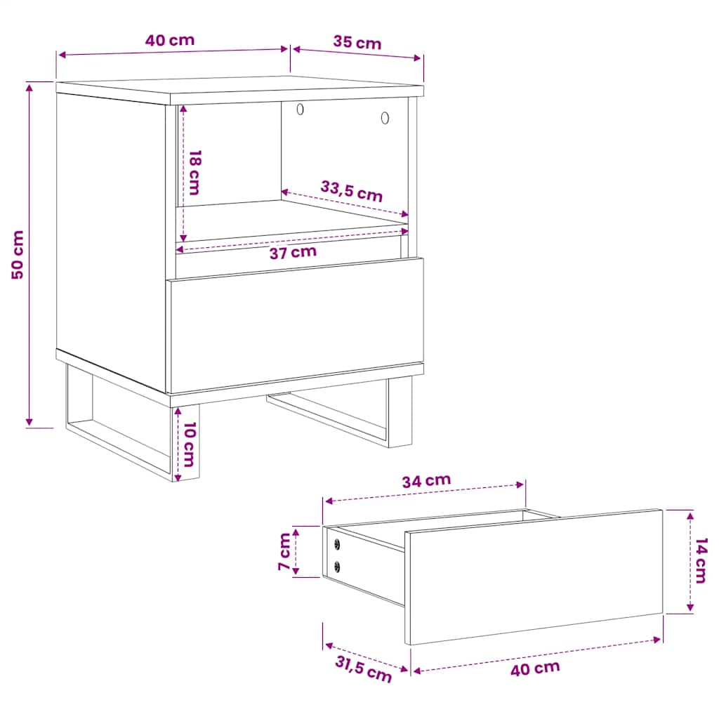 vidaXL Bedside Cabinets 2 pcs Grey Sonoma 40x35x50 cm Engineered Wood