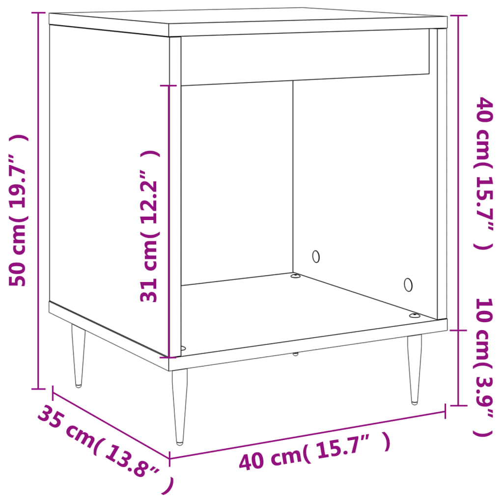 vidaXL Bedside Cabinet Black 40x35x50 cm Engineered Wood