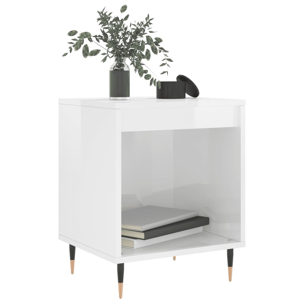vidaXL Bedside Cabinet | High gloss white | Engineered wood, Metal | Medium