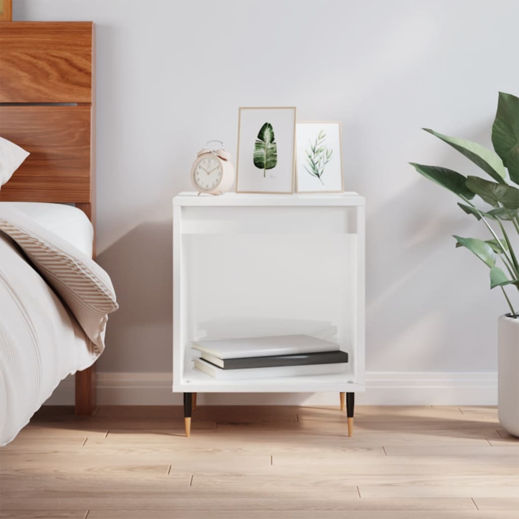 vidaXL Bedside Cabinet | High gloss white | Engineered wood, Metal | Medium