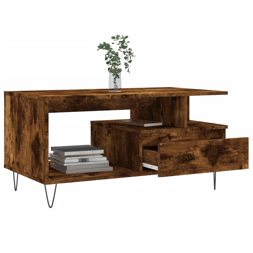 vidaXL Coffee Table Smoked Oak 90x49x45 cm Engineered Wood