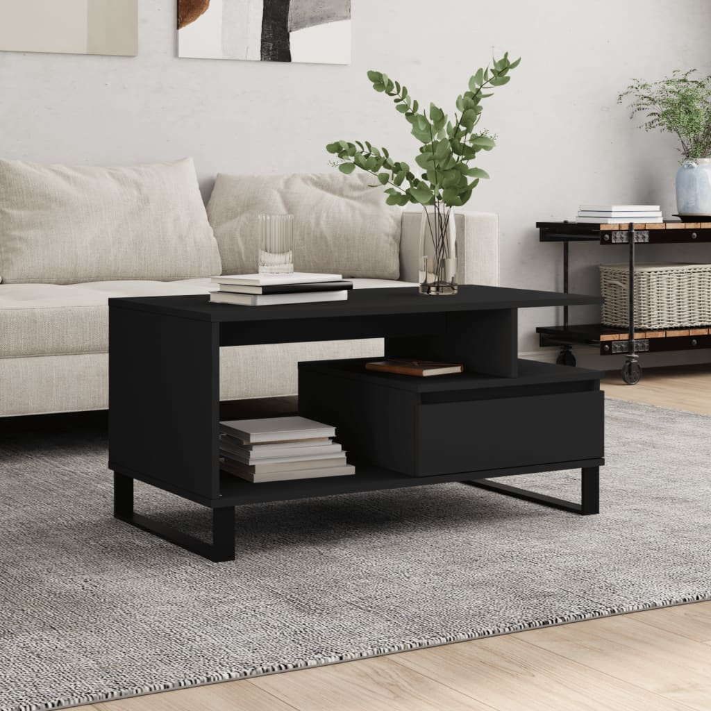vidaXL Coffee Table Black 90x49x45 cm Engineered Wood