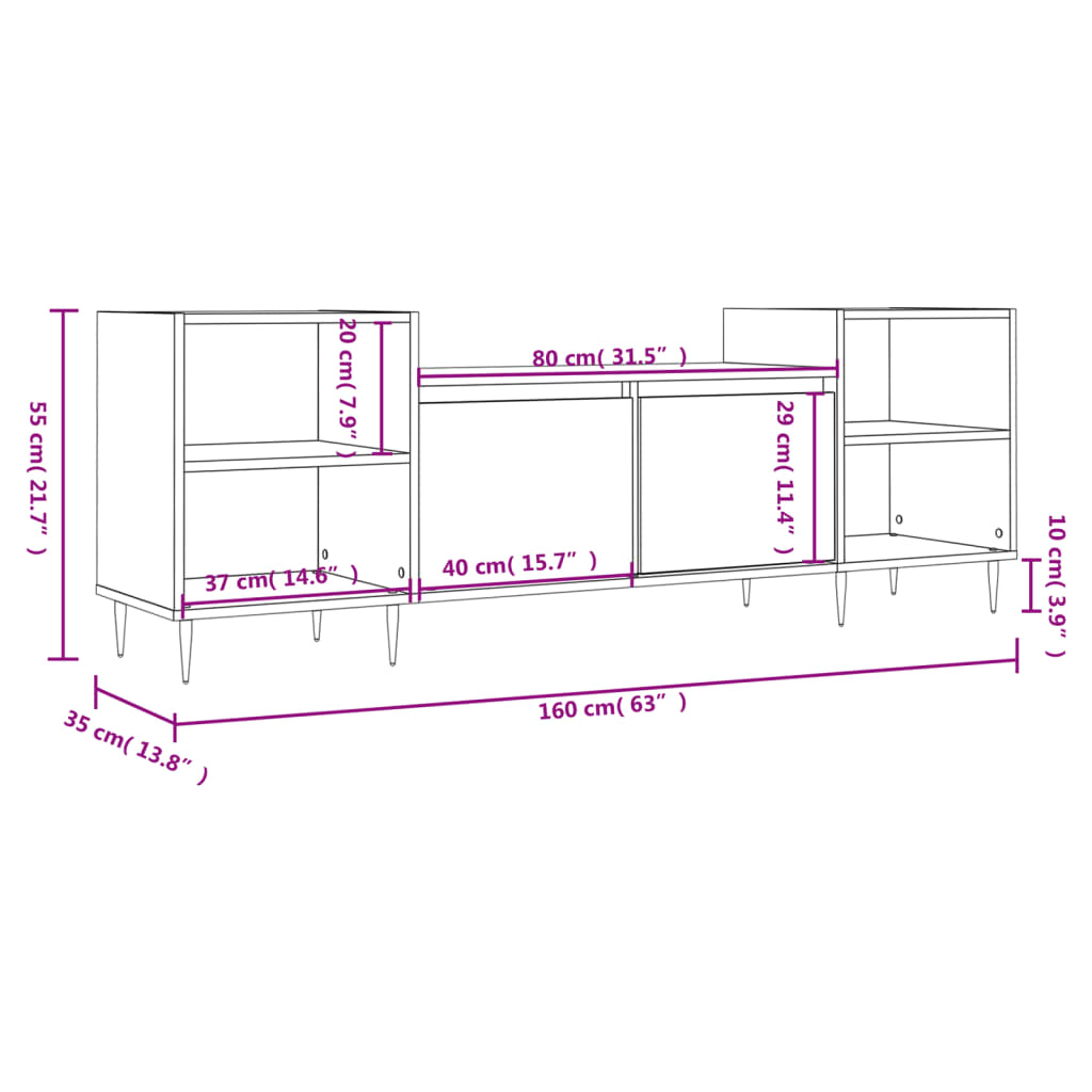 vidaXL TV Cabinet Smoked Oak 160x35x55 cm Engineered Wood