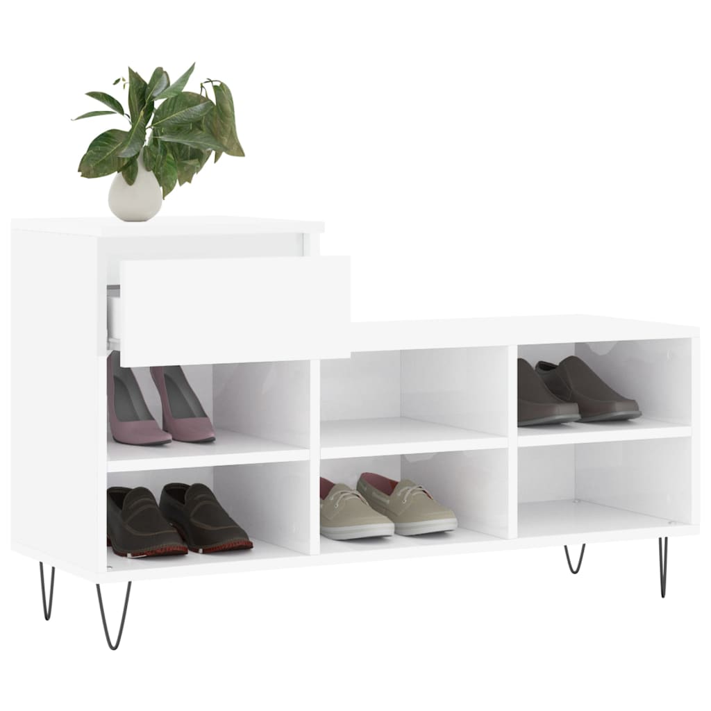 vidaXL Shoe Cabinet High Gloss White 102x36x60 cm Engineered Wood