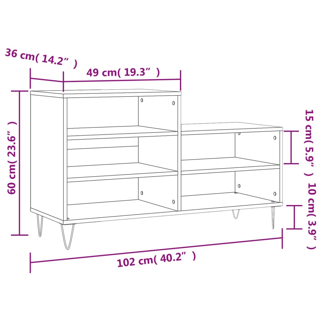vidaXL Shoe Cabinet Brown Oak 102x36x60 cm Engineered Wood