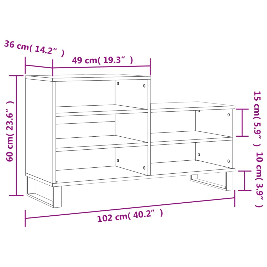 vidaXL Shoe Cabinet Concrete Grey 102x36x60 cm Engineered Wood
