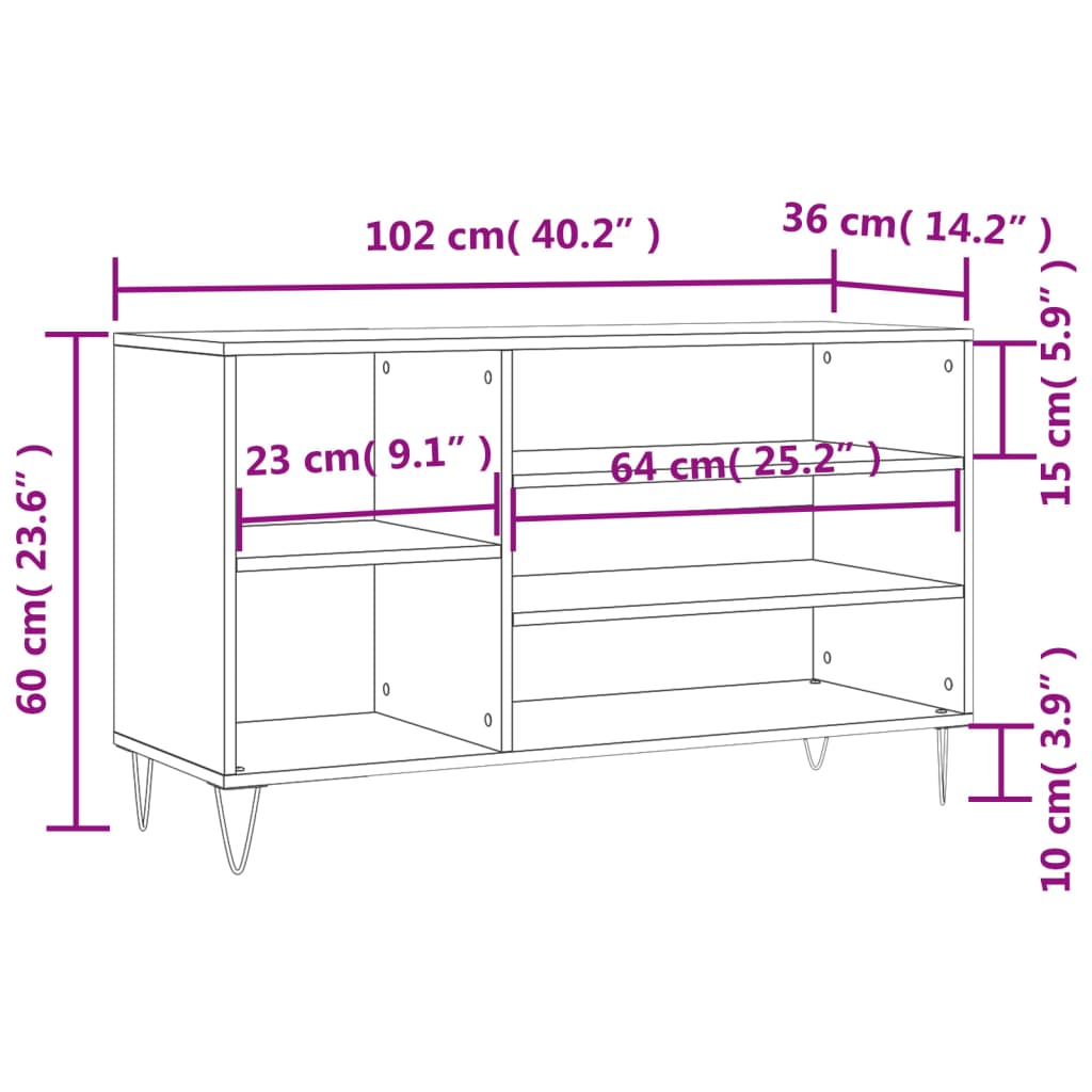 vidaXL Shoe Cabinet Grey Sonoma 102x36x60 cm Engineered Wood