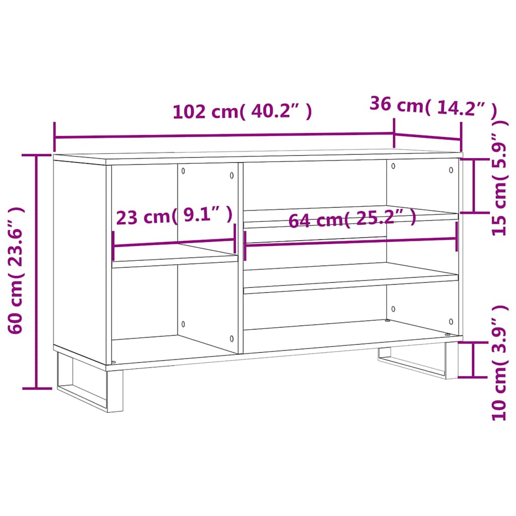 vidaXL Shoe Cabinet Grey Sonoma 102x36x60 cm Engineered Wood